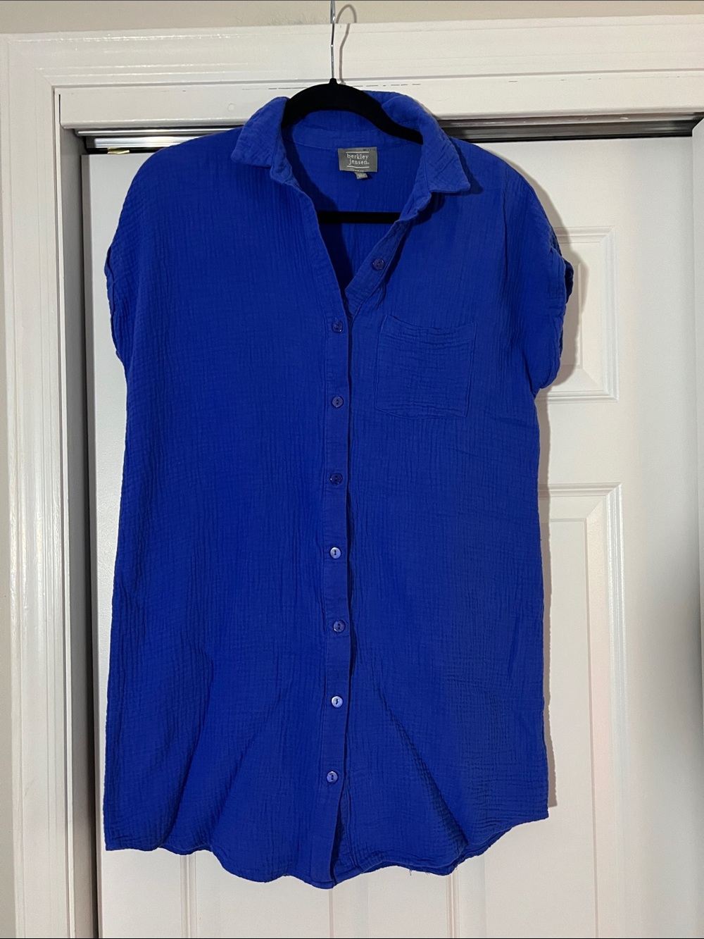 Relaxed Royal Blue Short-Sleeve Button-Down Shirt Dress
